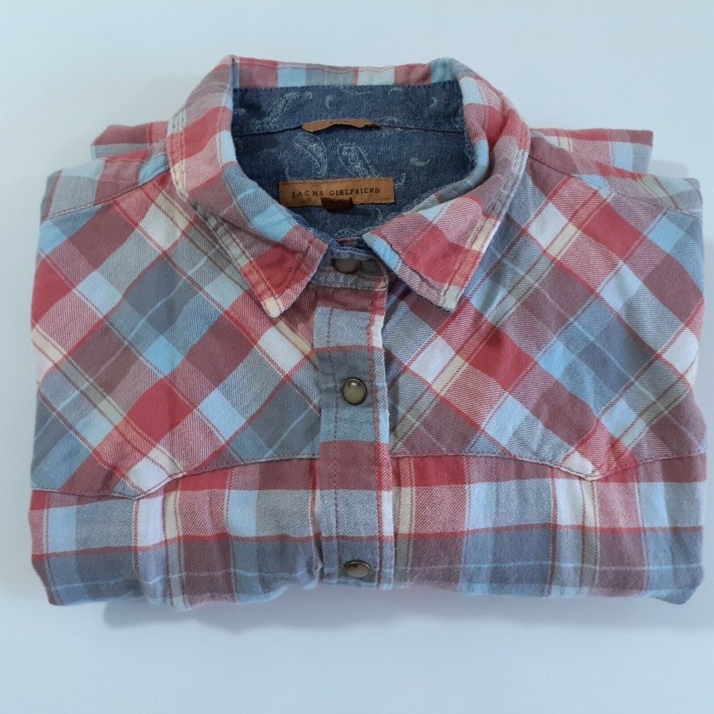 Jachs Girlfriend Womens Multicolor Collared Snap Flannel Button Up Shirt Size L